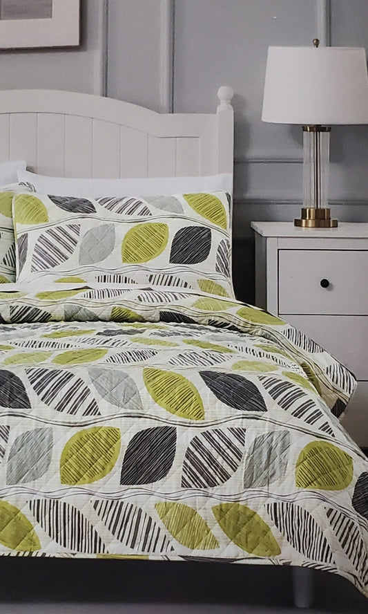 Green Leaf & lightweight Reversible Quilt set king