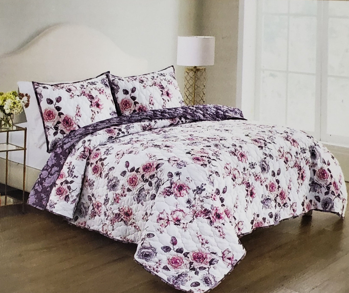 Winkle free king Flower Quilt Set