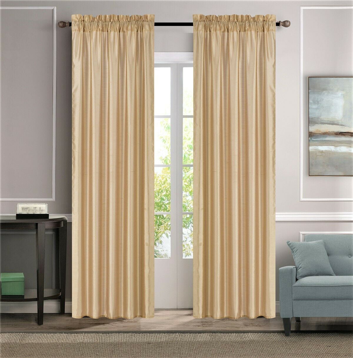 Semi Sheer Faux Silk Grommet Curtains Window