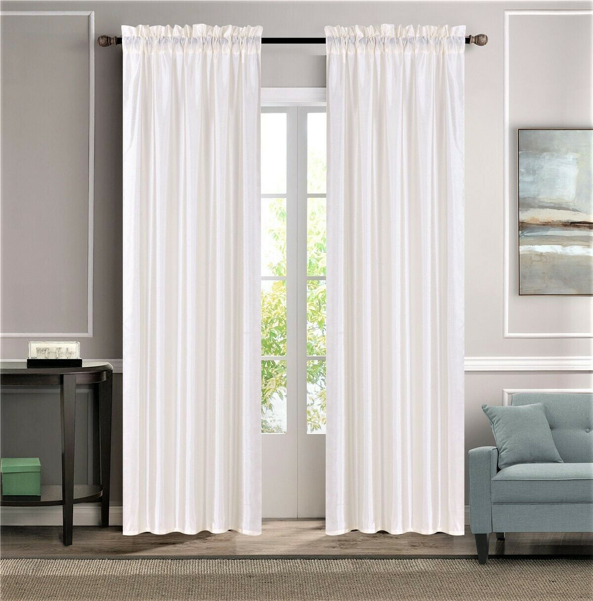 Semi Sheer Faux Silk Grommet Curtains Window