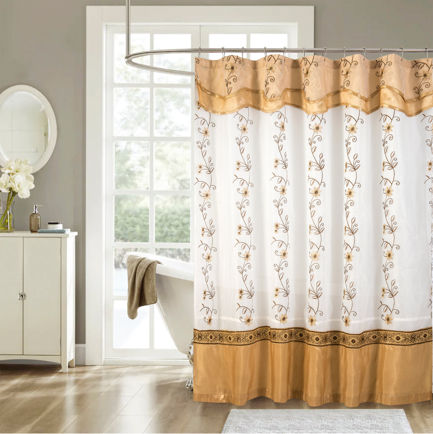 Embroidered Sheer Shower Curtain