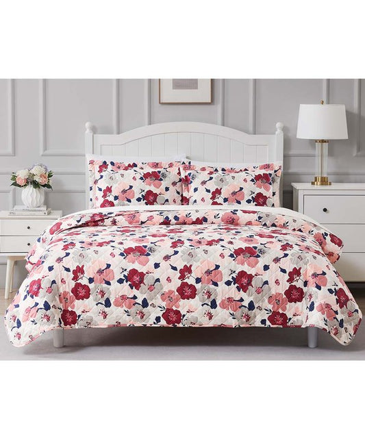 Pink flower Breathable & lightweight Reversible Quilt set King